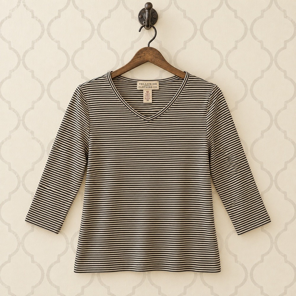 Telluride Clothing Co Striped V-Neck 3/4 Sleeve Top Classic Look Size M EUC
